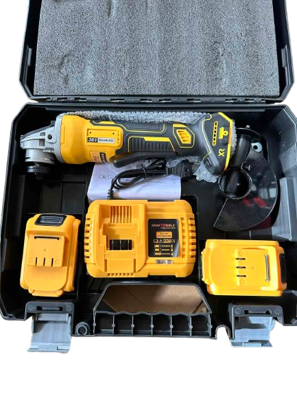Polizor unghiular cu acumulator 36V, brushless, set cu 2 baterii și încărcător